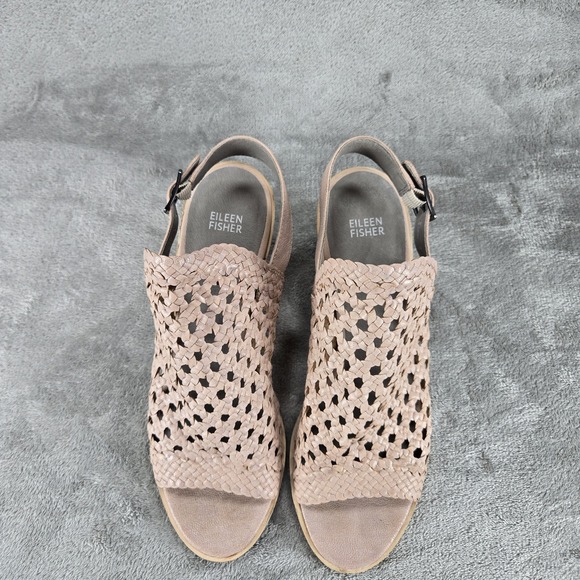 Eileen Fisher Rory Woven Leather Sandal Beige Bone Women's Size 11 - Picture 3 of 9